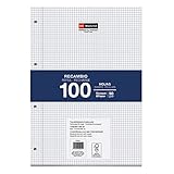 Miquel Rius Miquelrius Nachfüllpackung, 100 Blatt, kariert 4 mm und Rand. A4-Format, 4 Löcher, Papier 90 g., Weiß