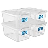 ATHLON TOOLS 4x 40L Aufbewahrungsboxen mit Deckel transparent – 100% Neumaterial - Stapelbare Plastik-Boxen – Lagerboxen – graue Verschlussclips – BPA Frei