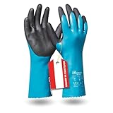 Gebol Grip Tech, lange Gummihandschuhe mit Chemikalienschutz, wasserfeste Nitrilhandschuhe zum Schutz vor Putzmittel, Säure, Fett & Öl, Arbeitshandschuhe mit sicherem Grip, Gr. XL (Gr. 10), Blau