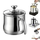 Milchtopf, 2 L Kochtopf, Edelstahl Ölfiltertopf Mit Ausgießer Und Hitzebeständigem Griff, 16*13*20 Cm Edelstahltopf Mit Glasdeckel, Dreischichtiger Edelstahl 304 Kochtopf Induktion Für Alle Herdarten