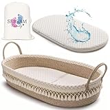 SEBRAM Wickelkorb Baby – Handgefertigte Wickelauflage mit Liebe, Wasserdichte Matratze und Tragetasche | Sicher & Schön fürs Babyzimmer – Farbe: Beige