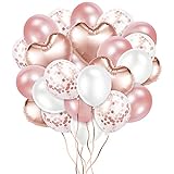 Crislove Luftballon Set, 48 Stück Folienballon Set, Konfetti Luftballons & Latex Ballons mit Bändern für Geburtstag, Hochzeit, Babyparty, Dekoration, Geschäftstätigkeit (Rosegold)
