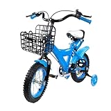 Kinderfahrrad, 12 Zoll Jungen Mädchen Kinderfahrräder Ausgestattet mit Aufbewahrungskorb und Hinteres Regal, Sräder aus PU, für Kinder, die im Innen und Außenbereich Reiten (Blau)