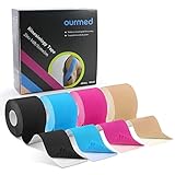 ourmed Kinesiotapes Tape - Physio Tape und Therapie-Tape, Classic 5cm x5m, Kinesiologie wasserfeste Sport Tape für Knie, Schulter und Ellenbogen, Muskelstraffende Bänder