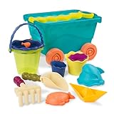 B. toys Sandspielzeug 11 Teile mit Bollerwagen – Sandkasten Spielzeug, Strand, Spielplatz mit Eimer, Schaufel, Sandförmchen – Spielzeug ab 18 Monaten