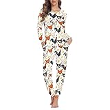 Eheartsgir Damen 2-teiliges Pyjama-Set, langärmelig, lässig, weich, lockere Nachtwäsche, mit Taschen, Hähnchenhahn, Größe XL, Hühnerhahn, XL