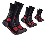 FOOTNOTE 3 Paar Gepolsterte Wandersocken Arbeitssocken Sportsocken für Herren Damen Ohne Gummibund, Schwarz-rot, 43-46