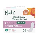 Naty Slipeinlagen Normal | Oberfläche aus 100% zertifizierter Bio-Baumwolle | Hautfreundlich | Parfümfrei, 0% herkömmlicher Kunststoff | Bequem & atmungsaktiv | 32 Stück
