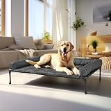 Veehoo Outdoor Hundeliege erhöht, Hundebett Erhöht mit abnehmbarem Bloster Kühlendes Erhöhtes Hundebett mit Atmungsaktivem Teslin-Netz für Haus und Garten, Schwarz 107 x 76 x 18cm