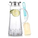SUSTEAS 1.5 Liter Glaskaraffe, Karaffe mit Deckel, Eistee Krug Wasserkrug heißes kaltes Wasser Eistee Wein Kaffee Milch und Saft Getränkekaraffe wasserkaraffe