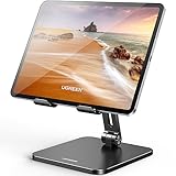 UGREEN Tablet Ständer Aluminium Verstellbar Tablet Halterung Tisch Tablet Halter kompatibel mit iPad Pro Air Mini 11 12.9 Galaxy Tab Redmi Pad Huawei MatePad iPhone 16 15 Pro bis 12,9 Zoll (Schwarz)