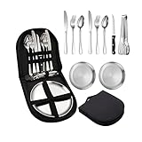 YoBest Camping Besteck Set,Portable Besteck Set Campingbesteck Set,Picknick-Set Edelstahl Camping Geschirr Set mit Löffel Gabel Messer Clip Teller für Picknick Reisen Wandern Camping für 2 Personen