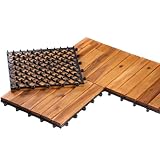 1m² Holzfliesen Terrassenfliesen Holz Fliesen Mosaik 30x30 cm - 11 STK Balkonfliesen wetterfest aus Akazienholz mit Klicksystem für Terrasse Balkon Stecksystem