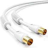 deleyCON 5m TV Antennenkabel Koaxial Kabel HDTV 4-fach Schirmung 2x Ferritkern Mantelstromfilter DVB-T DVB-T2 Radio DAB - Weiß