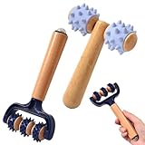 Zasjon Massageroller mit Griff, 2 Stück Massage Roller mit Igelball Massageball, Selbstmassagerolle Massagegerät Massagewerkzeuge für Beine RüCken Arme Schultern Muskelschmerzen (Holzfarbe 3)