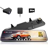 WOLFBOX Dashcam 4K + 2,5K für Rückspiegel: Front und Rückspiegel Dashcam für Auto mit 12 Zoll Bildschirm, WDR Kamera, Nachtsicht, GPS und gratis 64GB Karte