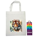 Tiger Stoffbeutel personalisiert mit Namen/Stofftasche Baumwolltasche Baumwollbeutel Wäschebeutel Flötentasche Tasche Kita Kindergarten