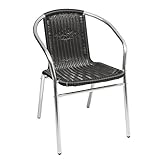 Mojawo Rattansessel Aluminium/Polyrattan Bistrostuhl stapelbar Stapelstuhl Campingstuhl Gartenstuhl Küchenstuhl Balkonmöbel Gartensitzmöbel Silber/Schwarz