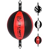 AQF Boxen Doppelendball Rex Leder Boxbirne Set MMA Punchingball Erwachsene Training Speedball Set (Schwarz Rot)