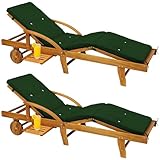 Casaria® Sonnenliege 2er Set Holz inkl. Auflage Grün 320kg Belastbar 2 Personen Klappbar Gartenliege Räder 195x55cm Verstellbar Ablage Akazie Liege Terrasse Wetterfest