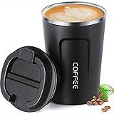 ERBO Kaffeebecher to go, Thermobecher Edelsthal, Auslaufsicher Kaffeetasse Kaffeebecher mit Deckel, Kaffeetasse Thermobecher für Unterwegs Umweltfreundlich, Schwarz 380ml