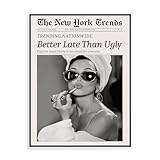 Dazzlewall New York Trends Wandbilder, Schwarz Weiß Zeitung Better Late Than Ugly Funky Feminist Leinwand Bilder für Wohnzimmer Schlafzimmer Deko 30×40 cm Ungerahmt