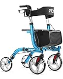 HEAO Rollator Gehhilfe für Senioren mit Sitz, klappbar Rollator mit Getränkehalter & Rückenlehne, 25.4cm Räder, Blau
