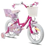 JOYSTAR Einhorn 12 Zoll Kinderfahrrad für 3 4 5 Jahre Mädchen, Kinderfahrrad mit Puppenfahrradsitz & Stützrädern& Korbstreamer, violett