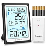 Geevon DCF Wetterstation Funk mit Außensensor, Digital Thermometer Innen/Außen Temperaturanzeige Funk, Funkthermometer mit Batteriebetrieben，Anti-Rutsch-Straße, Komfortanzeige (256305 mit batterien)
