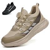 RASEARY Sicherheitsschuhe Arbeitsschuhe Herren Damen Bequem Stahlkappenschuhe Leicht Atmungsaktiv Industrielle Arbeitsschuhe mit Drehschnallen Schnürsenkeln,Khaki EU 41