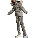 Damen Skianzug Dicker Trainingsanzug Gepolsterter Lässig Hot Snowboard Skisuit Wandern Berg Outdoor Farbblock Warme Trenchcoats Ski Kapuze Leichte Jacke Damen Regenjacke