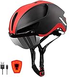 Shinmax Fahrradhelm Herren Damen mit Licht USB-Aufladung Fahrradhelm mit Visier Magnetische Abnehmbarer Leichter MTB Helm Fahrrad Cityhelm Urban Erwachsene Radhelm Atmungsaktiv Verstellbarer 57-62CM