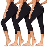 TNNZEET 3er Pack Capri Leggings Damen 3/4 für Sport, 7/8 Leggins High Waist Hose Sporthose für Gym Yoga(Schwarz/Schwarz/Schwarz,L-XL)