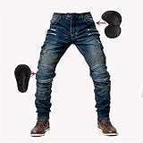 SHUOJIA Herren Motorradhose Jeans mit Schutz Motorrad Biker Pant 4 X Schutzausrüstung (Blue, Größe XL)