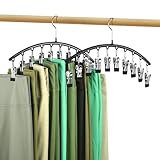 2er-Set Hosenbügel mit 10 Gummierte Clips, 360° Drehbarer Kleiderbügel aus Metall, Platzsparend für 20 Hosen oder Leggings, Schrankorganizer mit Rutschschutz (2 Stück)