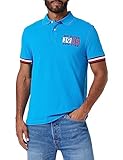 Tommy Hilfiger Herren Poloshirt Kurzarm New York Flag Slim Fit, Blau (Cerulean Aqua), M