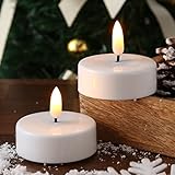 LED Maxi Teelichter mit flackernder 3D Flamme - Batteriebetrieb - Timer - D: 5,8cm - weiß - 2er Set