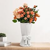 Relexome Keramik Vase mit Schleife, 24,5 cm Weiß Modern Boho Vase, dekorative Aesthetic Blumenvase für Blumenstrauß, Pampasgras, für Wohnzimmer, Schlafzimmer, Tischdekoration, Home Deko