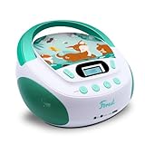 mooov 477147 CD Player für Kinder mit Lautsprechern, USB, Kopfhöreranschluss, AUX-IN-Port - Boombox CD Spieler Tragbar - Netzbetrieb oder Batterien - Modell Forest - Grün/Weiß