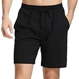 Irdcomps Herren Schlafanzughose Kurz Baumwolle Pyjamahose Schlafshorts für Männer Bermudahose Freizeithose Shorty Sommer Pyjama Hose Schlafhose Nachtwäsche mit Taschen Schwarz M