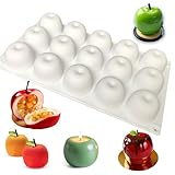3D Apfel Silikonformen Backen für 15 Mulden, Antihaftbeschichtet Apfel Silikonform, Silikonform Früchte für Schokoladenkugeln, Kuchen, Kuppelmousse, Gebäck, Pudding (Ø43mm) (Weiß 1)