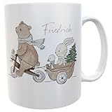 Personalisierte Kindertasse mit Namen – 330ml Kunststoffbecher mit Henkel, bruchsicher, verschiedene Wintermotive, Weihnachts-Tasse für Kinder (Winterbär)