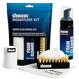 SHOOZAS - Kit zur Schuhreinigung - Schaumreiniger, Wasserdichte Matte, Bürste und Mikrofasertuch - Ideal für Leder, Gummi, Kunststoff und Sohlen - Ohne Wasser, Schnelltrocknend