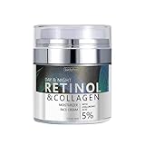 Retinol Creme für das Gesicht, Feuchtigkeitscreme Gesicht, Tag & Nacht Gesichtscreme Anti Aging Creme mit Retinol 1%, Kollagen, 5% Hyaluronsäure und Vitamin E, 50ml