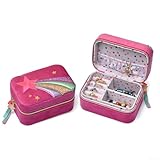 Schmuckaufbewahrungsbox, eleganter Samt bestickter tragbarer Organizer für Ringe Ohrringe Halskette Reise Schmuckkästchen