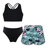 Alvivi Mädchen Bikini Tankini Set 3tlg.Tank Top+Shorts Slip Dreiteiliger Badeanzug Bademode Kinder Badebekleidung Schwimmanzug Sport Set Gr.98-176 A Lilie 158-164