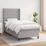 Festnight Boxspringbett 100 x 200 cm mit Matratze Polsterbett mit Matratze Schlafzimmerbett Hellgrau-46 Bett mit Lattenroste Kopfteil Doppelbett Bett Bettrahmen Lattenrost Jugendbett Stoff