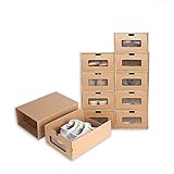 Nisorpa Kraftpapier Schuhkarton 10er Boxen-Set mit Sichtfenster & Schublade - Pappkarton aus Kraftpapier - Schuhbox Spielzeug-Box Aufbewahrung für Zubehör & Accessoires