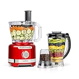 Klarstein Luca Multifunktionsmixer Standmixer Zerkleinerer Küchenreibe Saftpresse Food Processor, 1000 Watt, stufenlos, 6 Modi, BPA-frei, 3 Liter, 3 l Messbecher, Spatel, Rot