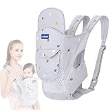 Babytrage Delmkin 4 in 1 Babybauchtragen für Neugeborene Ergonomische Baby Rückentrage bis 20 kg (Grau)